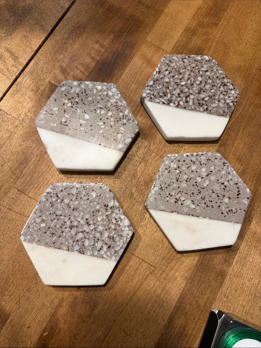 Hexagon Terrazzo & Marble Vanity Coasters - Neutral Taupe
